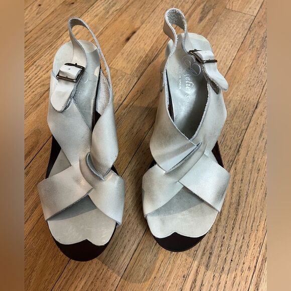 Shoes - Cris Cross distress leather platform wedge sandals